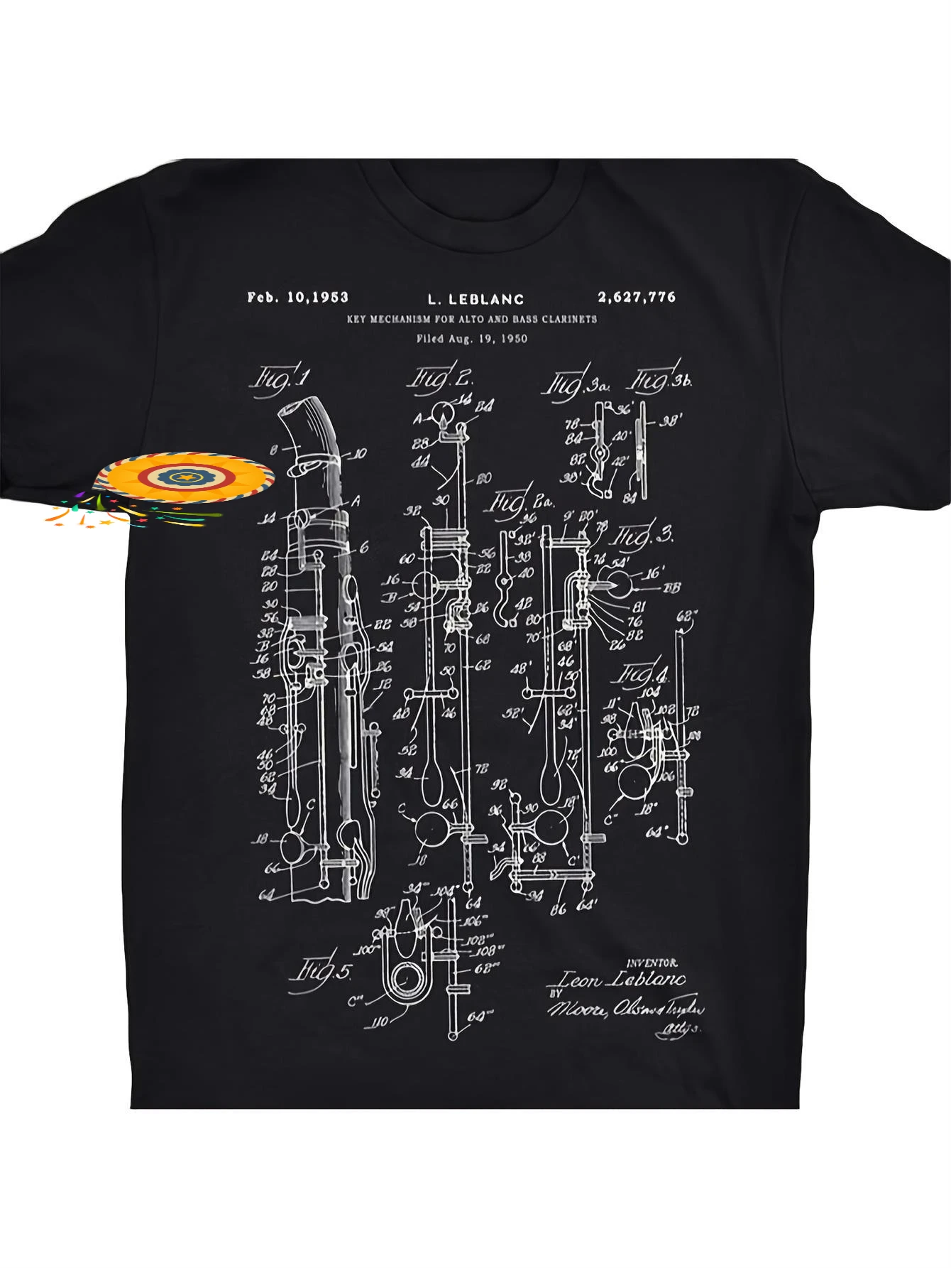 Vintage Musical Instrument Mechanism Design with Clarinet Reed & Ligature -100%cotton Casual Round Neck Men's printed t-shirt。