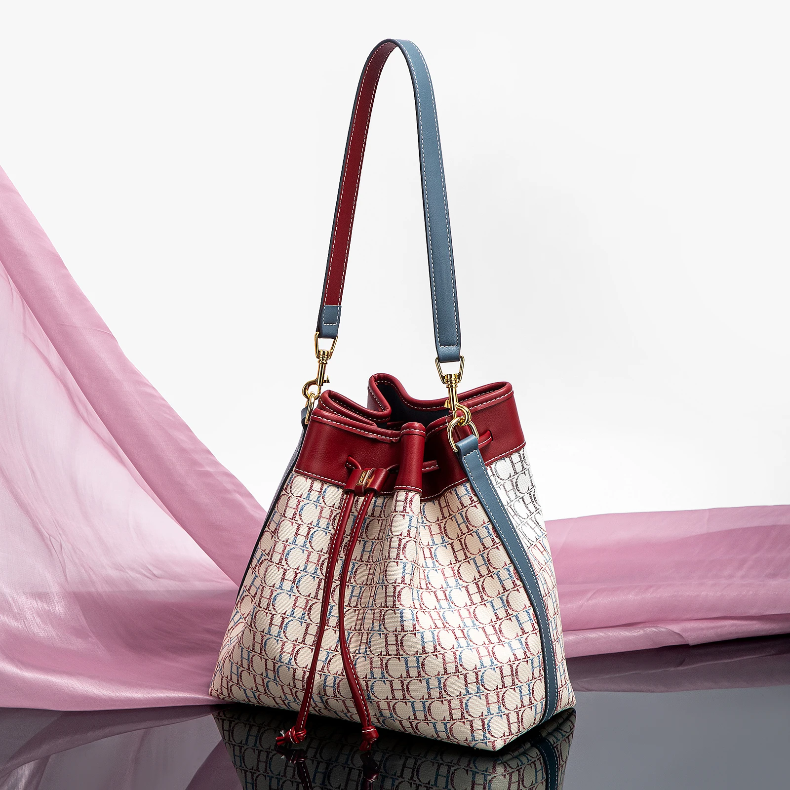 

CHCH Women's Handbag New Wine Red Large Capacity Bucket Bag