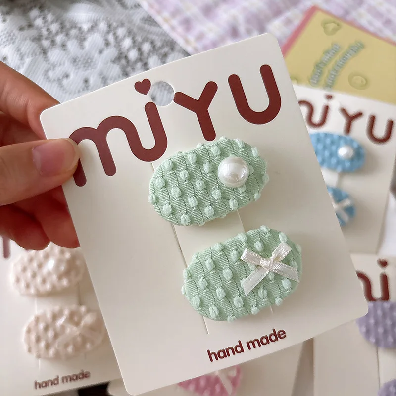 

Baby Side Hair Clips 2pcs Korean Small Oval Fabric Clips Candy Color Bows Barrettes Gentle Hold For Thin Hair Accessories Set