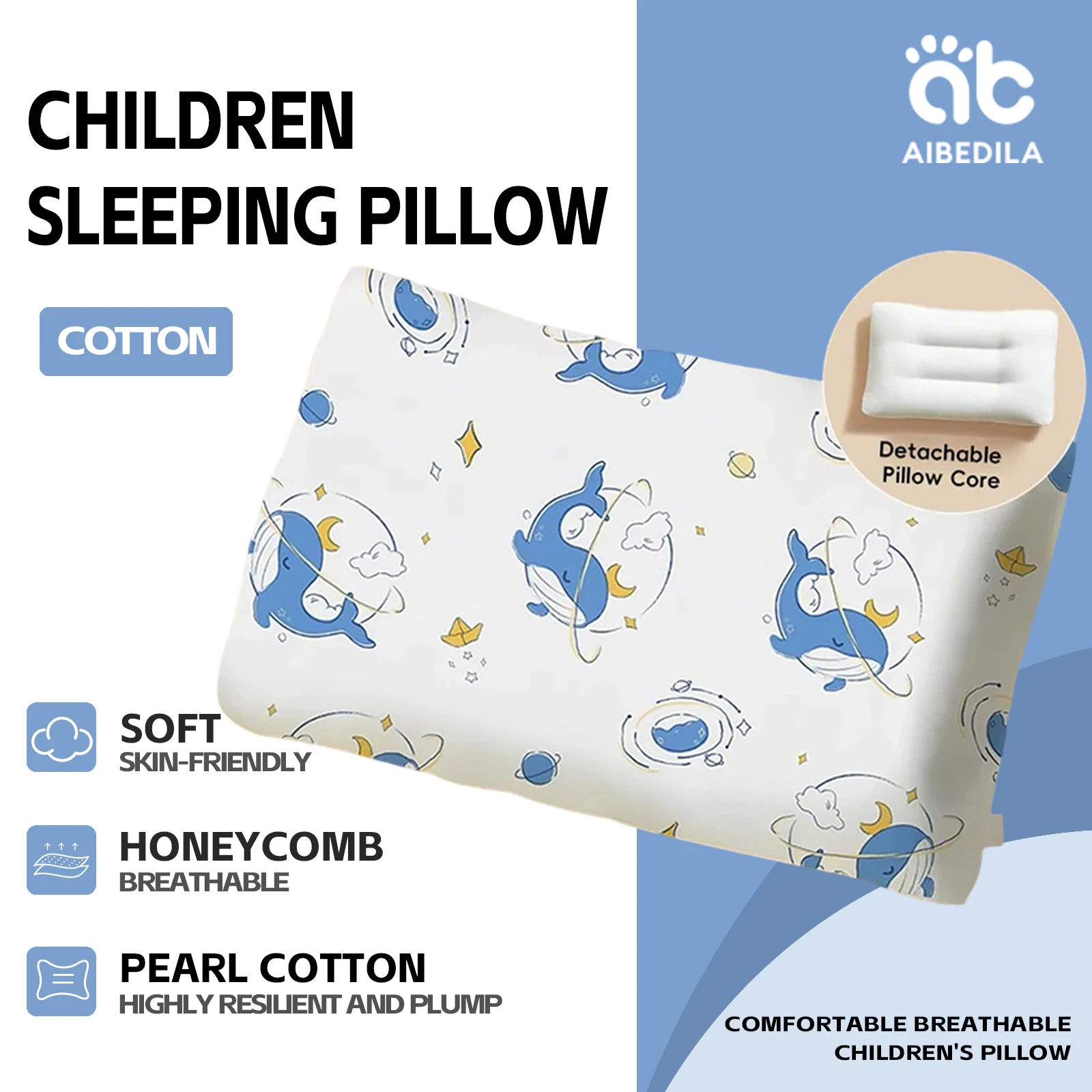 

AIBEDILA Toddler Pillow Double Sided Breathable Soft Cotton Kids Pillow 50-30cm Neck guard Skin-friendly Small Pillow 1-6Y