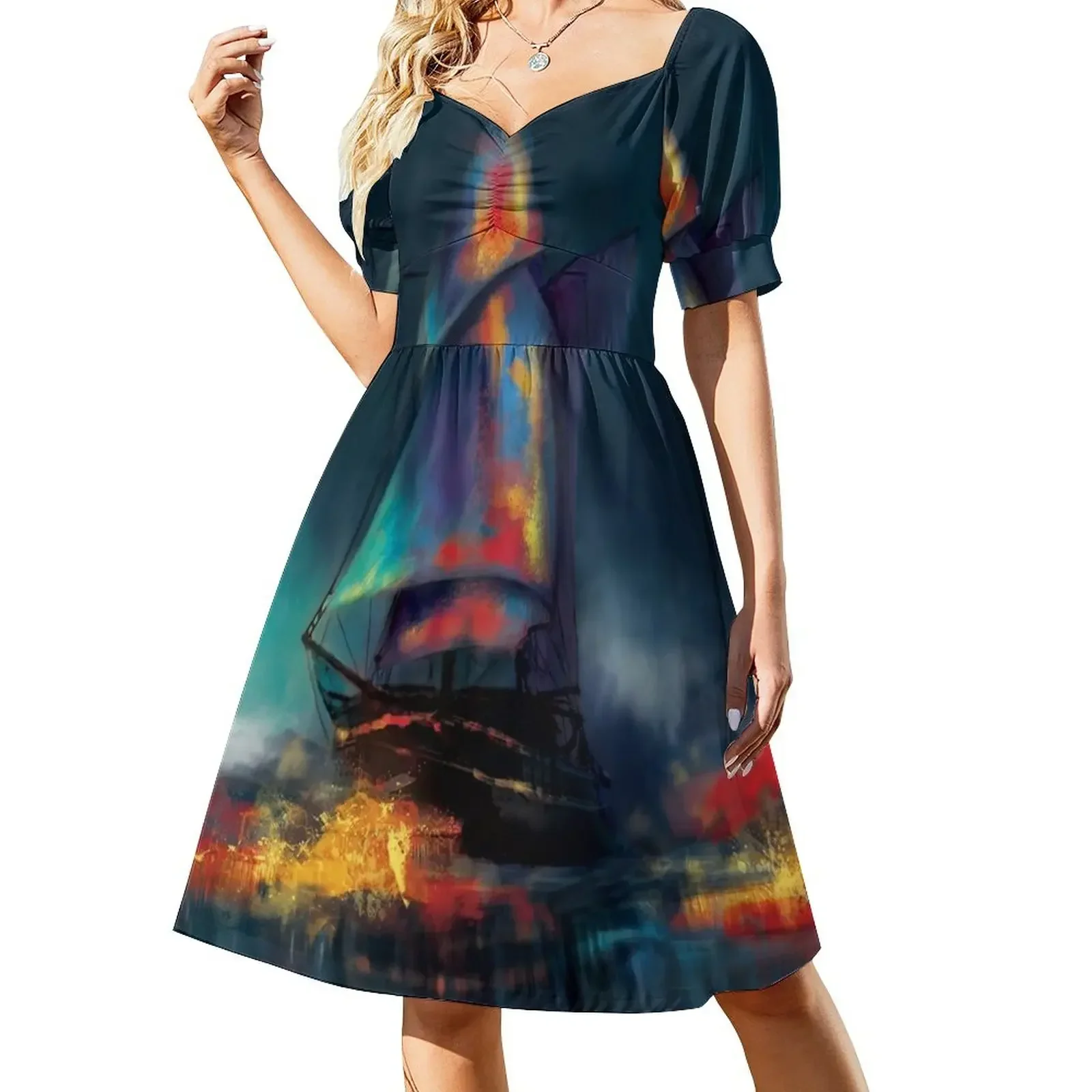 Fantasy Ship Sailing At Night Sleeveless Dress Long dresses sexy short dresses daring Dress