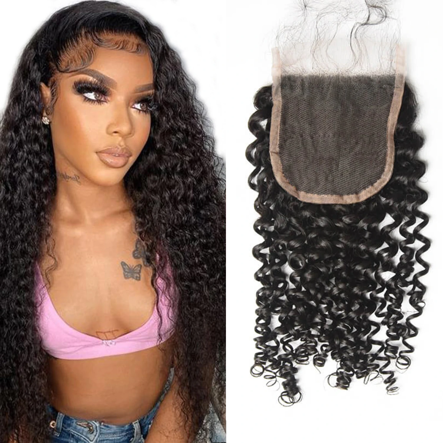 Ulrica Curly 5x5 Lace Closure 100% Human Hair Kinky Curly Closure Free Part Natural Black Hair Brazilian Human Hair Pre Plucked