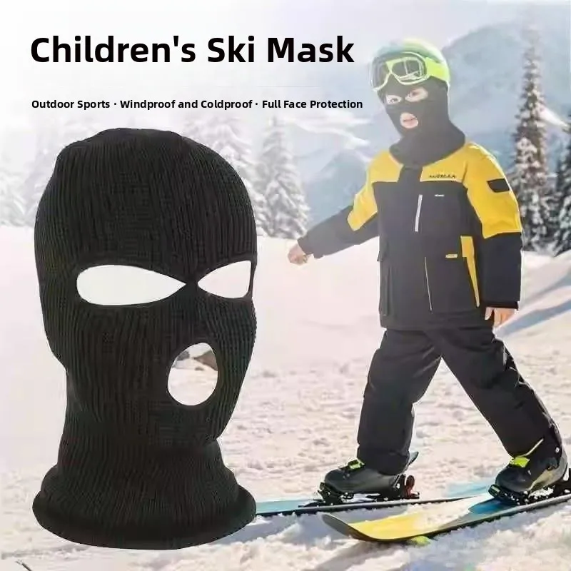 

Детская лыжная маска для лица, зимняя, для занятий спортом на открытом воздухе, вязаная, теплая, защищающая от холода, для езды на велосипеде, полная защита лица от обморожения