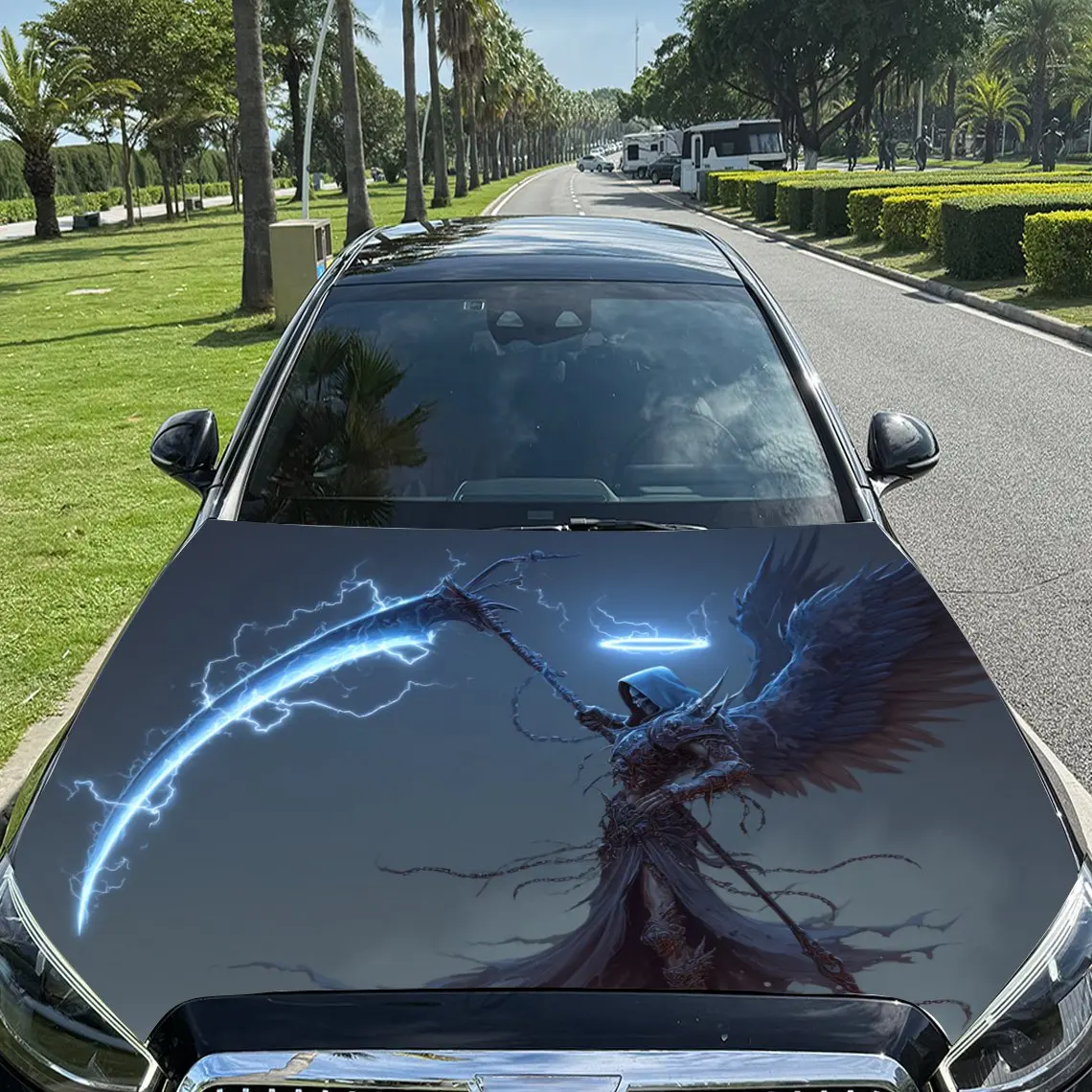 

Electric Light Winged Blade Reaper Pattern car hood stickers, waterproof self-adhesive, scratch resistant, easy to stick, durabl