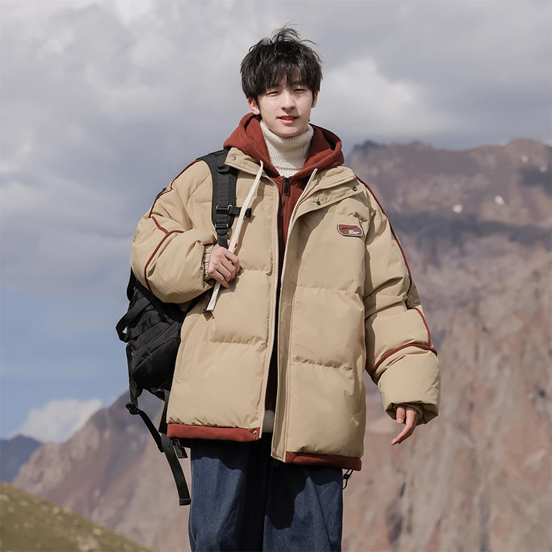 

Loose Bread Jacket Winter Men Outdoor Warm Coat Fashionable Teenagers Down Cotton-padded Jacket Men Hooded Student Dopamine Coat