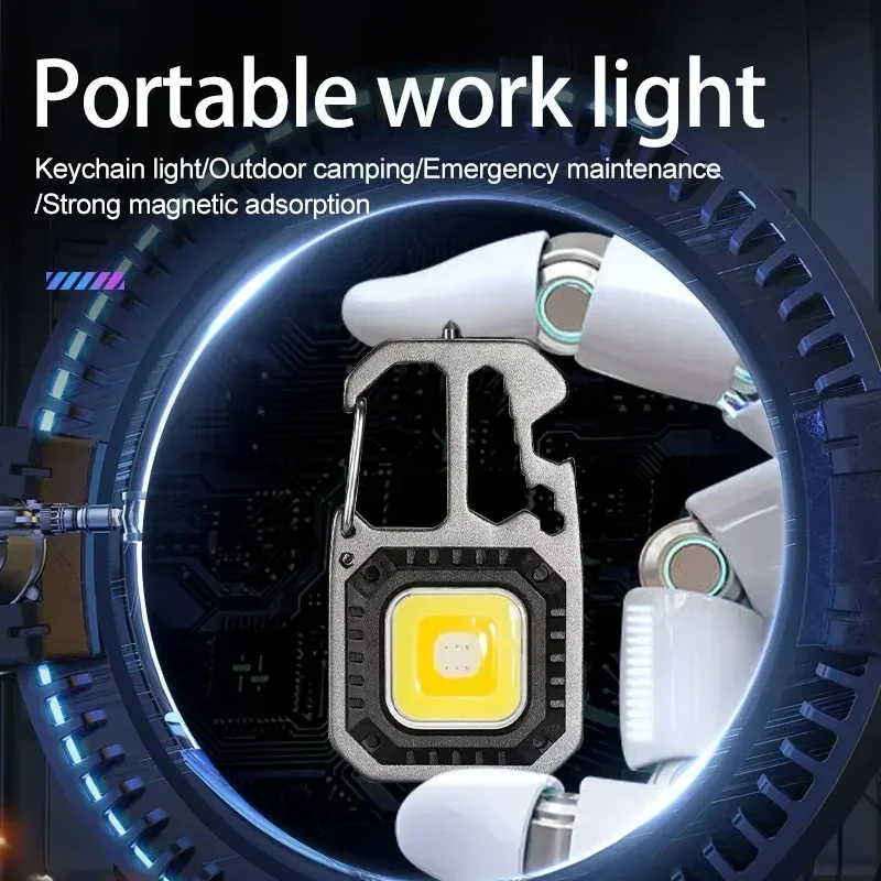 Work Light Mini LED COB Keychain USB Rechargeable Pocket Flashlight Outdoor Camping Fish Torch with Window Hammer Bottle