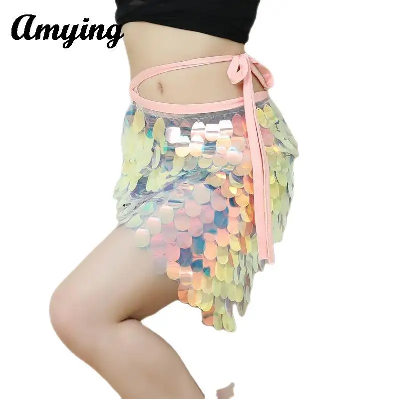 

Belly Dance Hip Scarf Waist Chain Girl's Sexy Sequin Wrap Hip Short Skirt Women Triangle Scarf Training Clothes Scarf Skirt