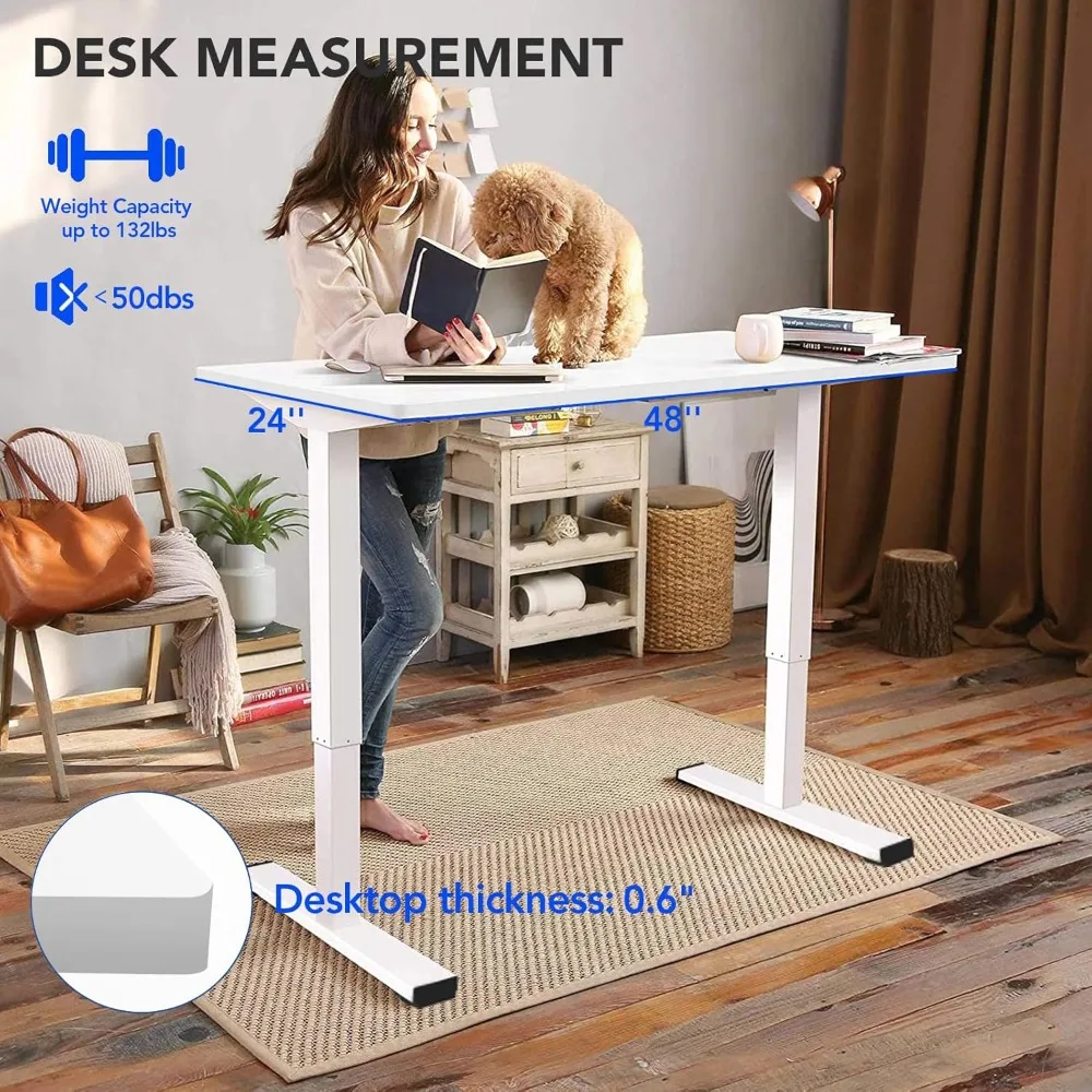 FLEXISPOT EN1 مكتب قائم مريح 40 × 24 بوصة، مكتب بارتفاع قابل للتعديل للمكتب المنزلي ومحطة عمل الكمبيوتر، أبيض Fra