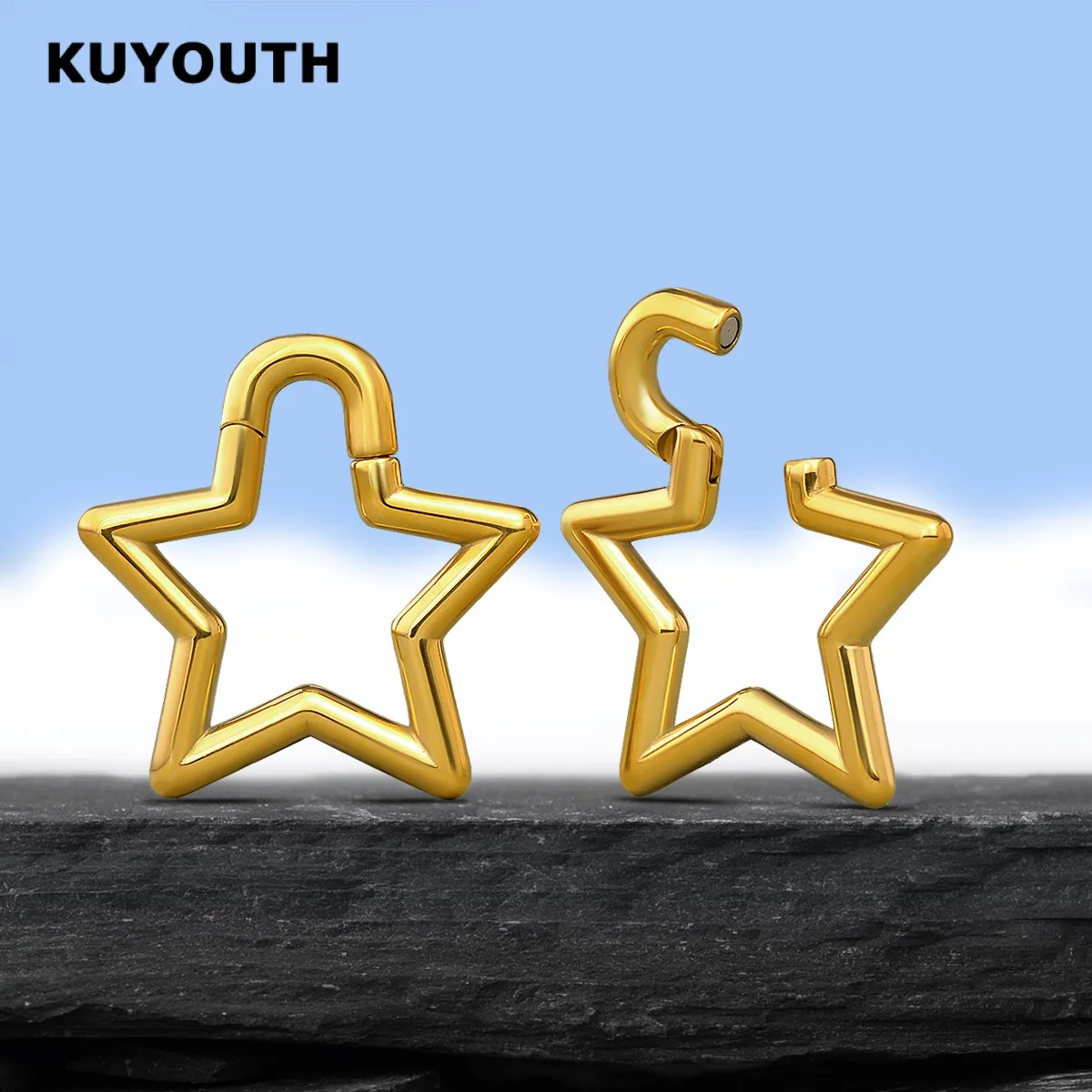 ​KUYOUTH Ear Weights Expanders Hangers Stretchers Pentagram Magnet Stainless Steel Piercing Body Jewelry Earring 2PCS