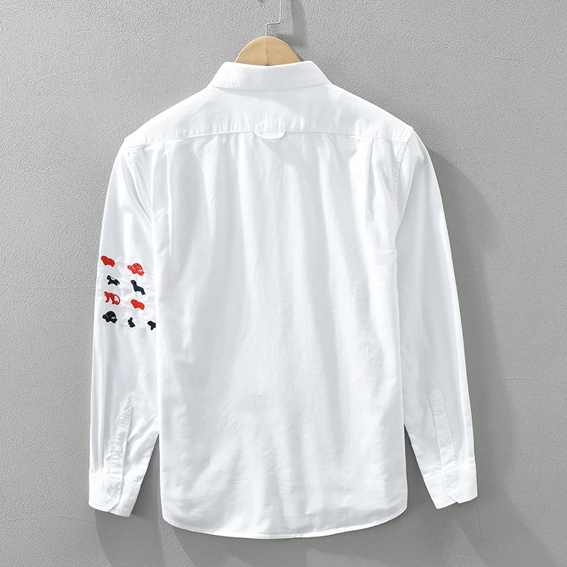 Fashion White Long Sleeve Shirt for Men New Loose Embroidery Cotton Casual Shirt Men\'s Clothing