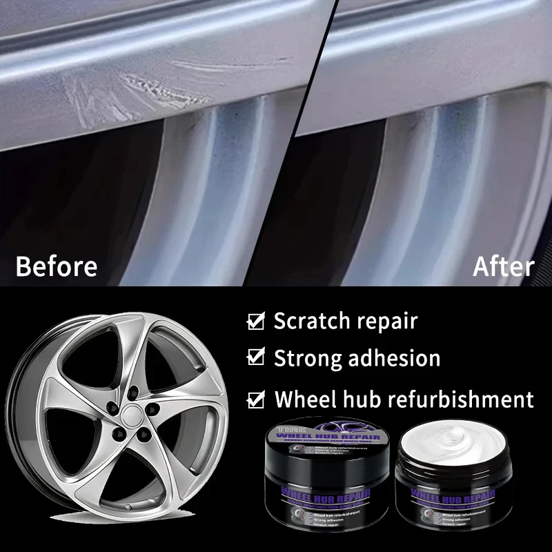 معجون تجديد خدش حافة عجلة السيارة، معجون إصلاح طلاء الخدوش لحافة الإطارات - حافة سبائك الألومنيوم الفضية باللونين الأبيض والأسود/988 فولت *