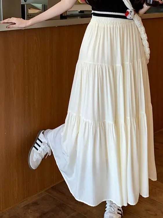 Letnia Nowa Elegancka Spódnica w Kształcie Litery A Damska Słodka Odmładzająca Wyszczuplająca Talia Warstwowa Plus Size Poliestrowa Spódnica