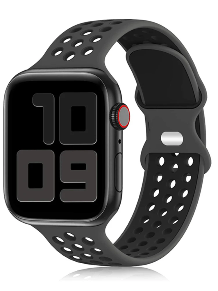 Correa deportiva de silicona para Apple Watch, pulsera de 41mm, 45mm, 38mm, 42MM, Series 9 8/7, iWatch 6 SE, 5, 4, 3 se, 44MM, 40mm