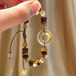 Kiss Jewelry pulseras Chinese Ancient Amber Color Bracelet Women Ethnic Woven Handmade Rope Chain Beaded Retro Bracelets Gift