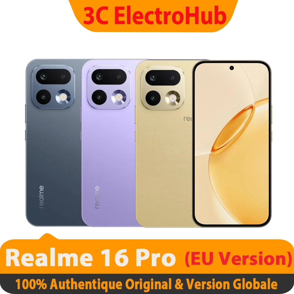 【Version UE】Smartphone Realme 16 Pro 5G 8+256 Go, AMOLED 144 Hz, 7000 mAh, SuperVOOC 80 W, 50+200 MP, Dimensity 7300 Max, IP69