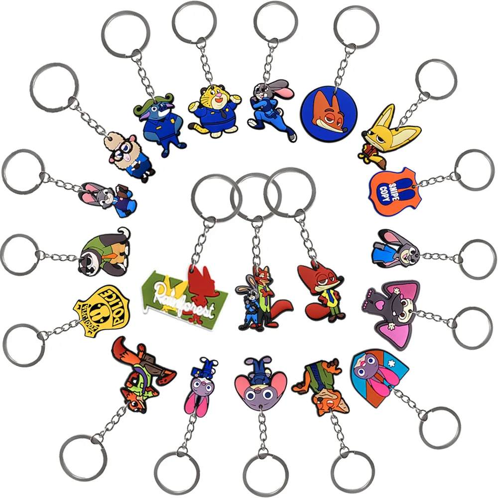 Judy Hopps Nick Wilde Keychain 20 Pcs Zootopia PVC Soft Rubber Keychain DIY Backpack Charm Bag Accessories Gift for Kids