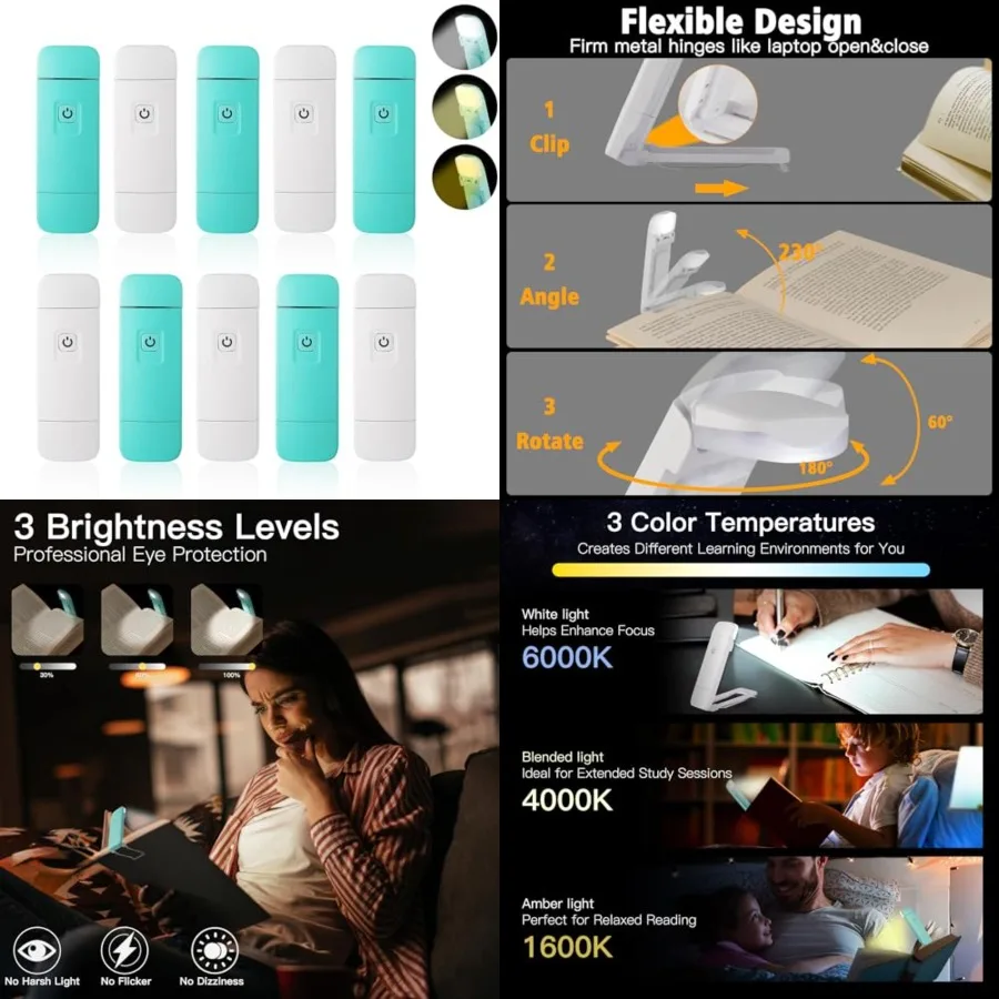 

USB Rechargeable Book Light Bulk for Reading at Night in Bed LED Reading Lights with Clip for and Adults Bulk Gift for Book Lov