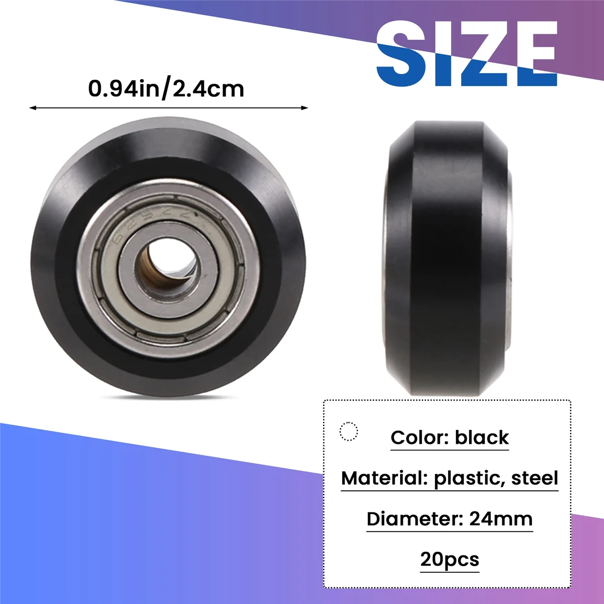 

#790R 20Pcs/Slot Plastic Wheel Pulleys Ball Bearings 625ZZ 3D Printer Parts (black)