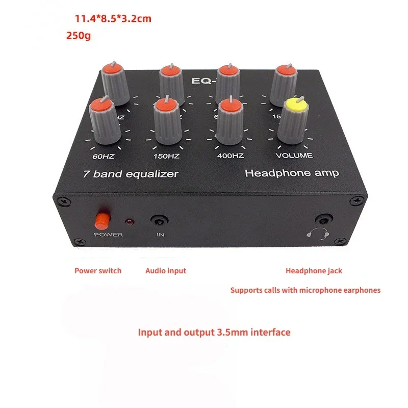 Audio EQ-7 Audiosignal-Vorverstärker, 7-Band-Equalizer, Passen Sie den Bass-Sound an, Telefon, Computer, Kopfhörerverstärker