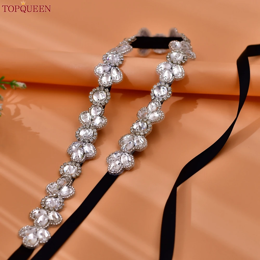 TOPQUEEN Wholesale Wedding Belt Silver Rhinestone Bridal Thin Waistband Gemstone Belt on Dresses Women's Waist Accessories S397