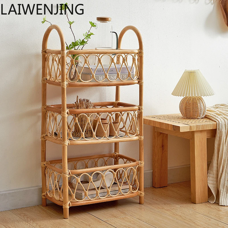 

SGF rattan three-layer shelf Nordic storage floor-to-ceiling bookcase