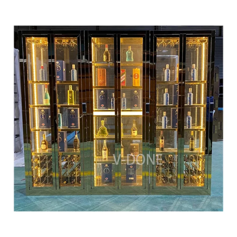 custom.mobile wine bar cabinet dj bar counter iron display cabinet bar transparent glass wine cooler