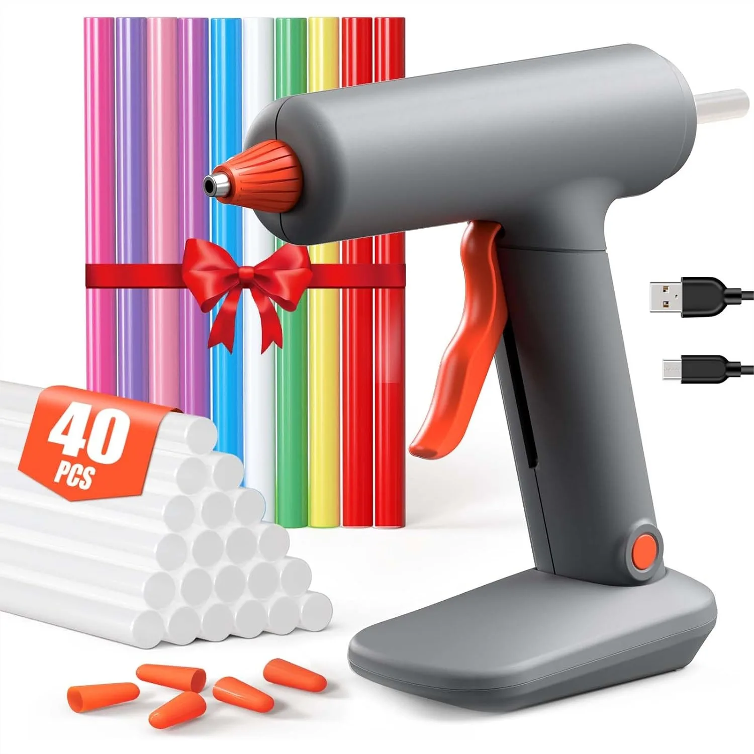 

Cordless Hot Glue Gun with 40 Sticks, Fast Preheating Anti-Drip Nozzle, 3Ah Built-in Battery USB-C Rechargeable for Kids DIY