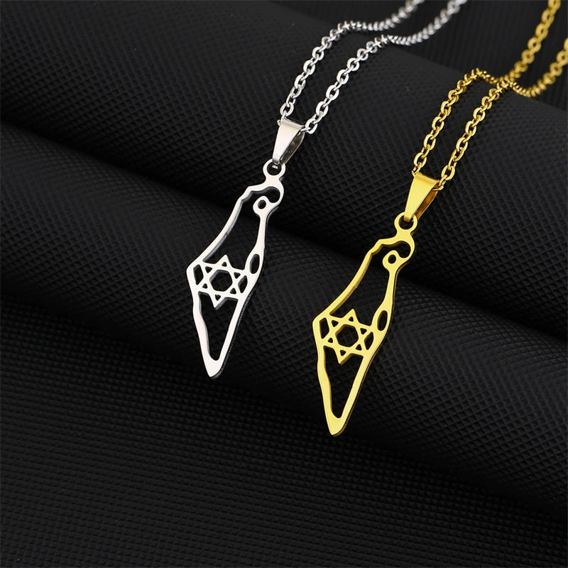 Israel Hexagram Map Pendant Necklace Country Geometry Stainless Steel Chain Necklaces for Women Jewelry Gift Souvenir Wholesale