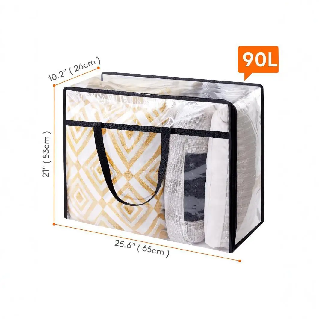 

Vieshful 4-Pack Clear Clothes Storage Bag, 90L Zippered Closet Organizer, Plastic Storage Containers Moving bags for Comforter,