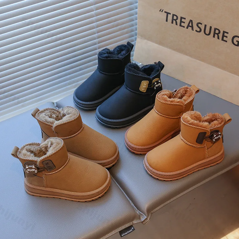 

Children Snow Boots 2025 Warm Plush Comfortable Anti Slip Casual Winter Cotton Shoes Thick Soled Cartoon Cold-proof Short Boots