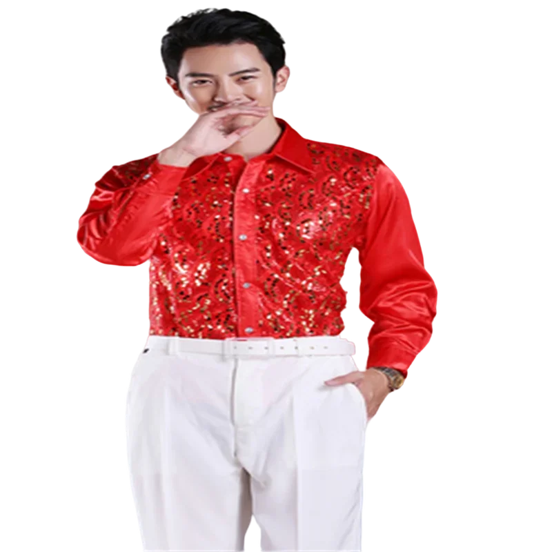 2024 new Men's glittering sequined shirt shirt stage performance clothing dance gala hosted chorus Shirts  high quality