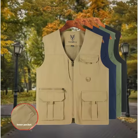 Summer Men's Lightweight Breathable Work Vests Outdoor Leisure Safari Fishing Travel Hiking Waistcoats 8XL