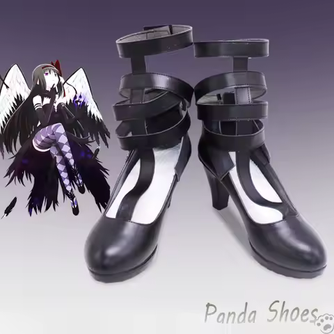 Akemi Homura Cosplay Shoes Anime Puella Magi Madoka Magica Cos Black Boots Akemi Homura Cosplay Costume Prop Shoes for Halloween
