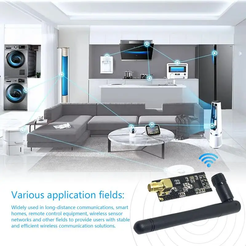 Módulo de transmisión inalámbrica para casas inteligentes, transceptor de larga distancia con antena, 1100 metros