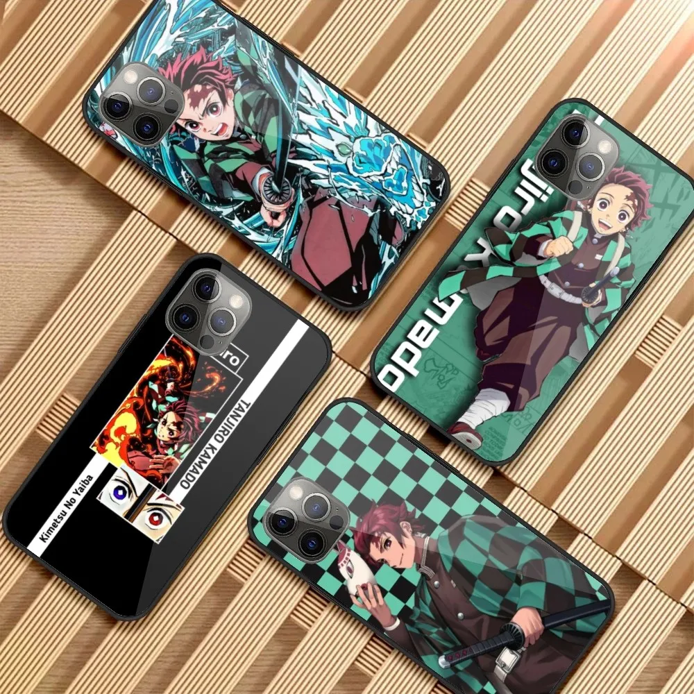 Demon Slayer Tanjiro Mobile Phone Case for iPhone 15 14 13 12 11 XS X 8 7 6 Plus Mini Pro Max SE 2022 PC Glass Cover Funda