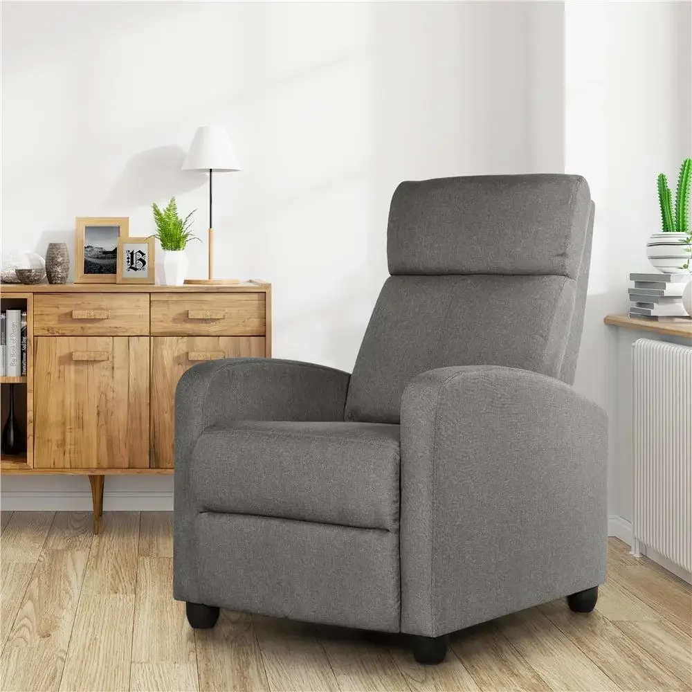 Fabric Recliner Chair with Adjustable Footrest Living Room Office Bedroom Gray Upholstered Theater Seat Push Back Reclining Sofa