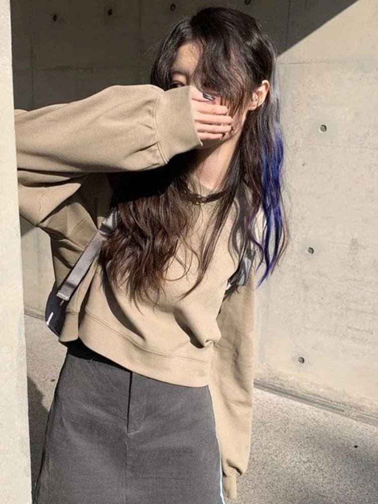 Sweatshirts Women Off-shoulder Stylish Tender Cropped Ladies Solid Schoolgirl All-match Minimalist Hot Sale Popular New Arrival