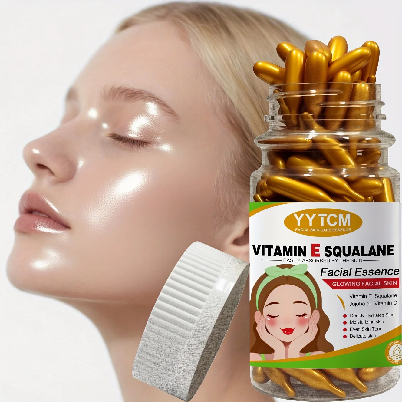 Vitamin E Deep Moisturizing Capsule Essence, Deep Moisturizing and Skin Brightening Essence (0.4g X 90 Capsules)/Bottle - 1 Bott