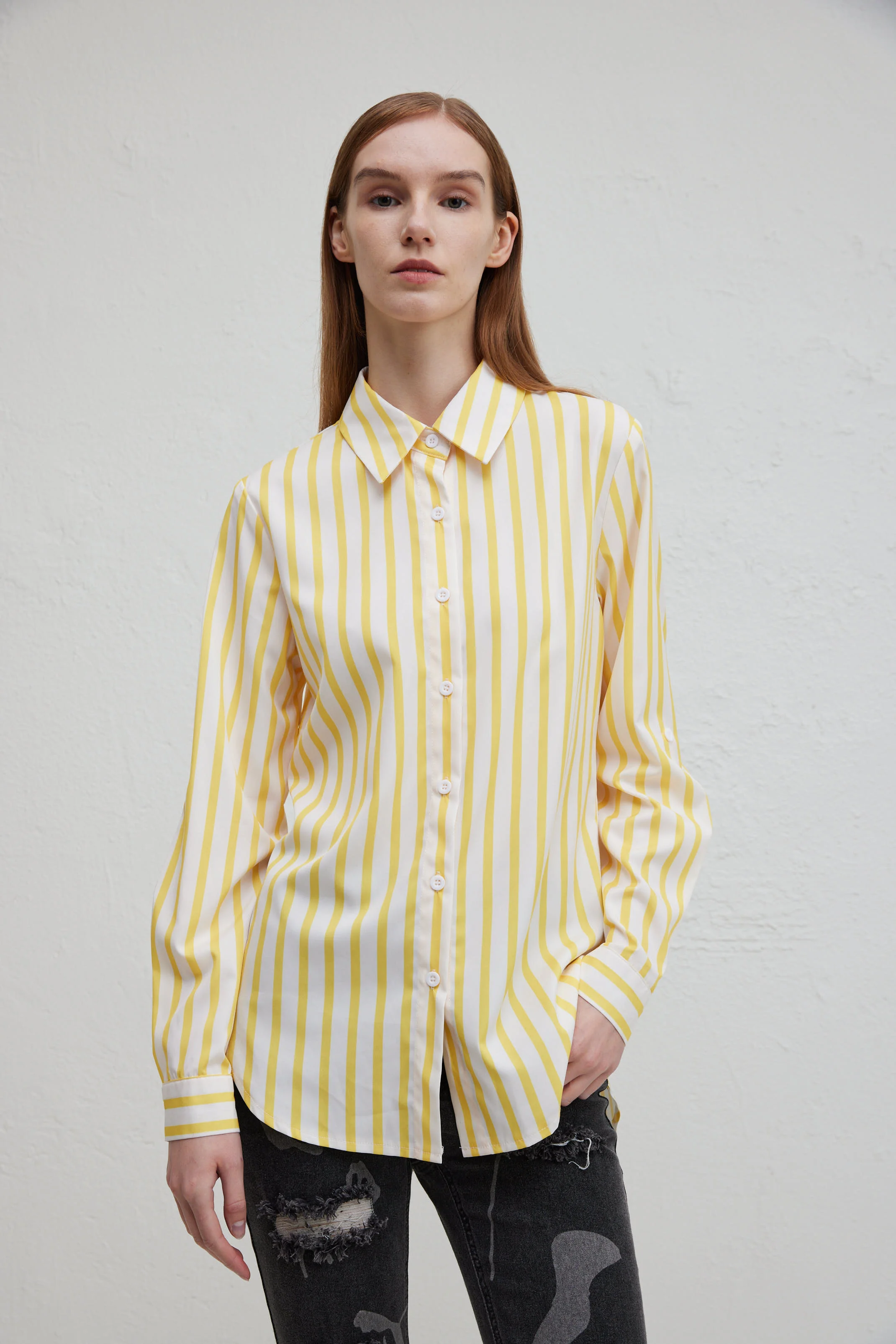 Yellow White Striped Blouse for Women 2024 New Long Sleeve Shirts Casual Loose  Button Up Sweet Shirt Tops