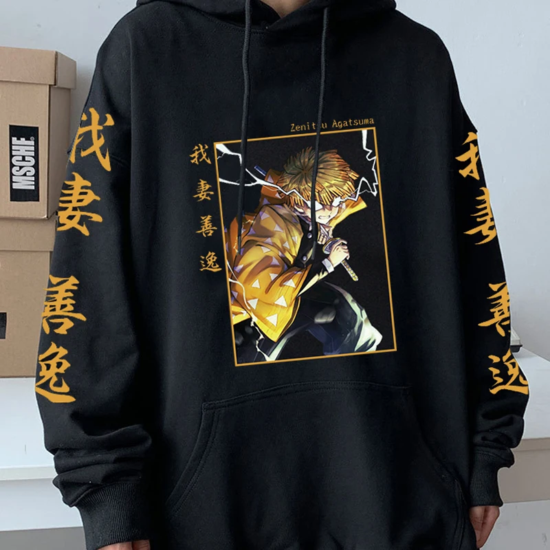 Demon Slayer Unisex Long Sleeve Hoodie Zenitsu Printed Sweatshirts Japanese Anime Harajuku Loose Streetwear Men And Women Trendy