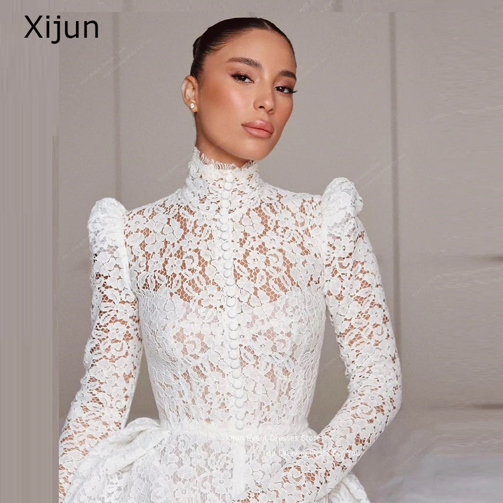 Xijun Lace Flower Wedding Dresses High Neck Full Sleeves Bridal Gowns Israel Bride Dresses For Women Robe de mariage 2023 A-Line