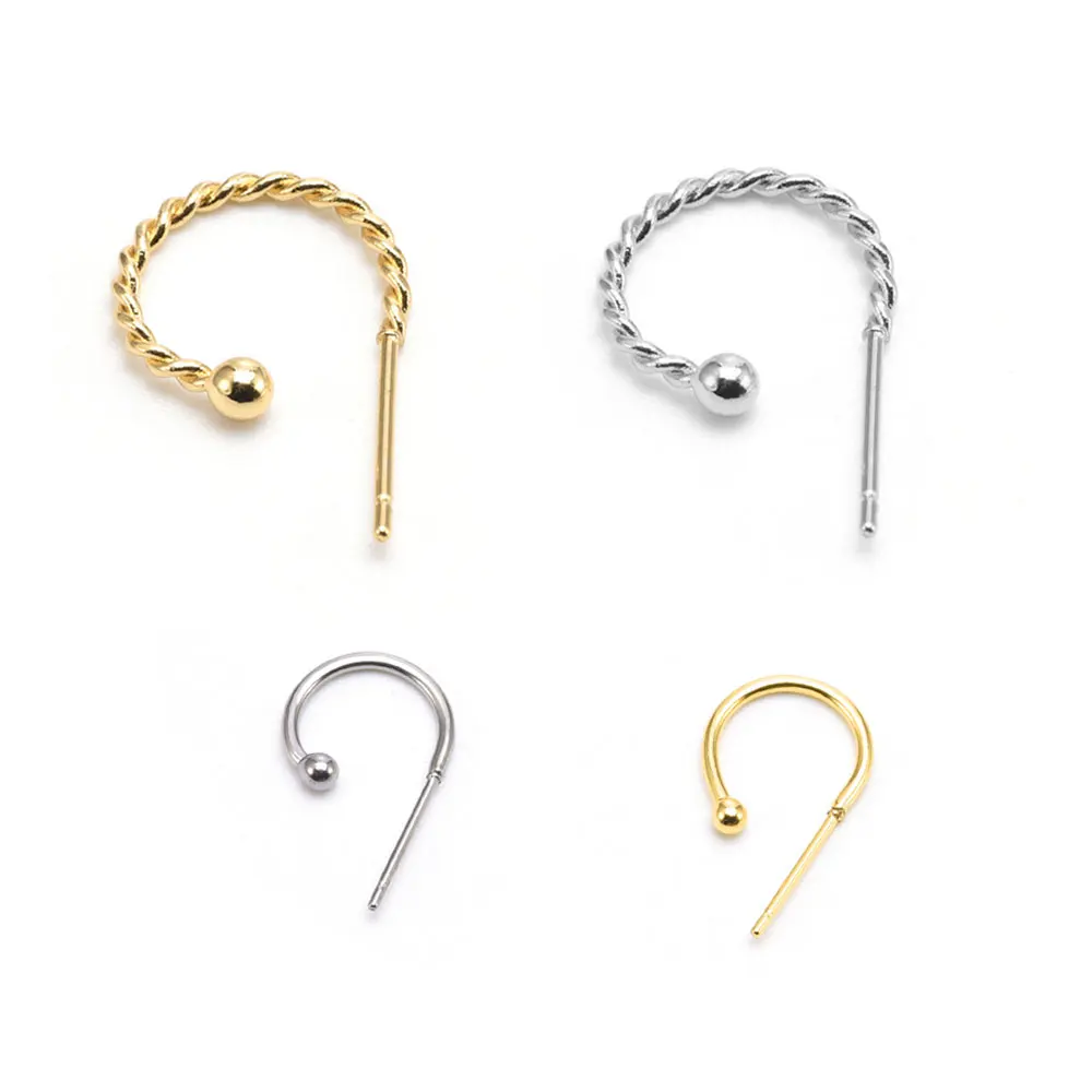 1Pair Stainless Steel Gold Color Open Round Post Circle Half Hoop C Shaped Split Earring Hook for DIY Women Jewelry Components