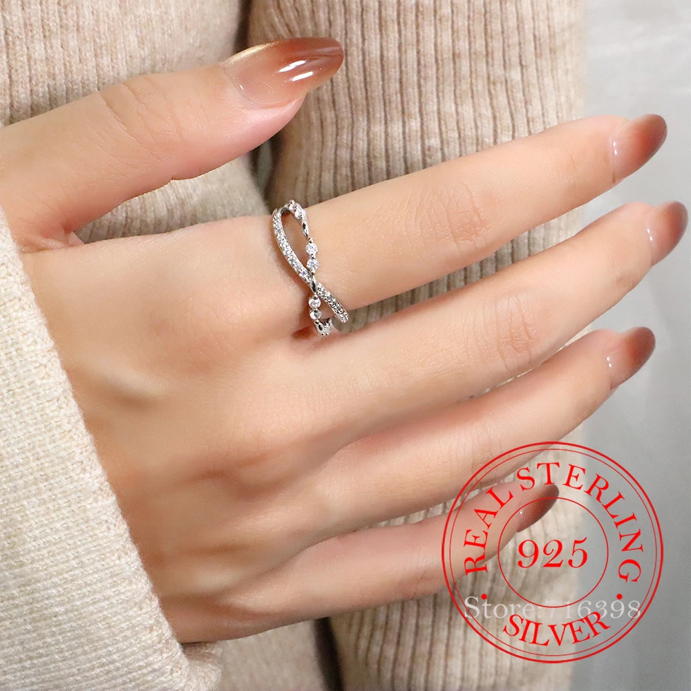

925 Sterling Silver Jewelry Crystal Cross Zircon Open Finger Rings for Women Wedding Party Jewelry For Girls Friend Gift