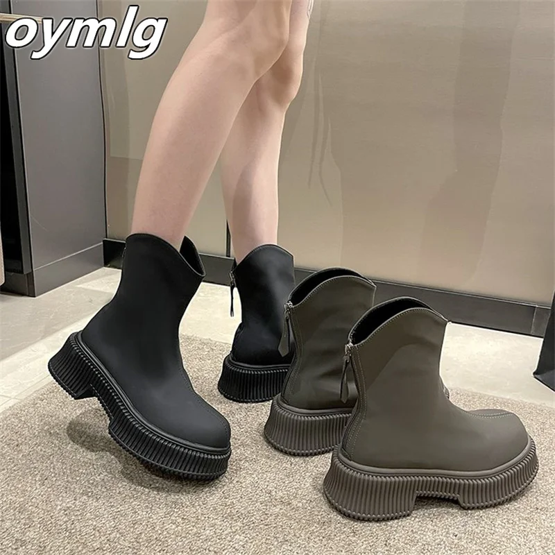 

Fashion Women's Boots 2023 New Thick Sole Short Boots with Skirts Workwear Motorcycle Slim Boots Versatile Leather Boots