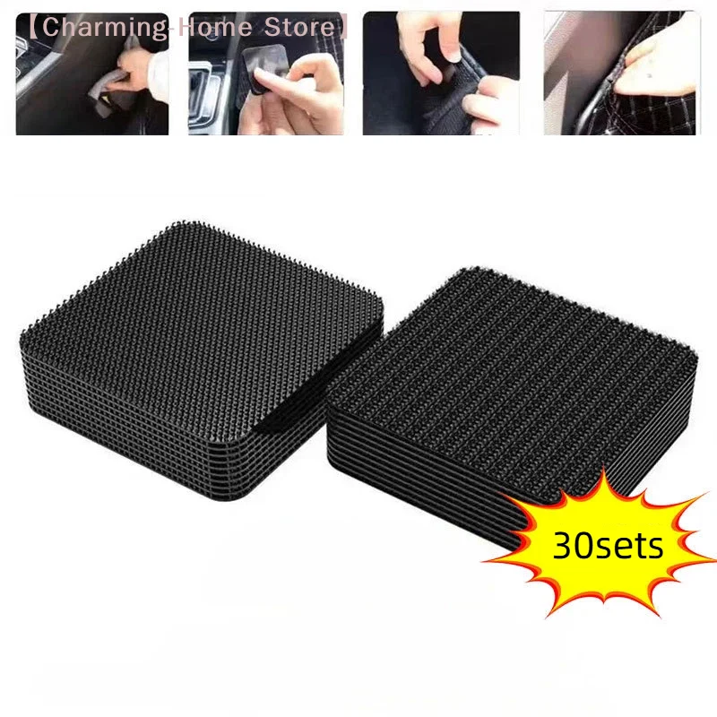 【M】30Pcs Heavy Duty Adhesive Tape, Double-Sided Hook & Loop Strips for Carpet Mat & Car Seat Fastening
