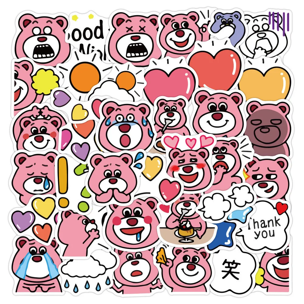 40PCS Cute Strawberry Bears Lotso Waterproof Graffiti Stickers for Helmet Bicycle Hand Account Pencil Case Decals