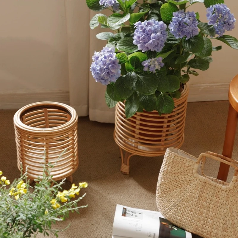 Supporto per piante in rattan per soggiorno, scaffale per fiori, mobile TV, espositore per piante, supporto per fioriera da interno per piante in vaso