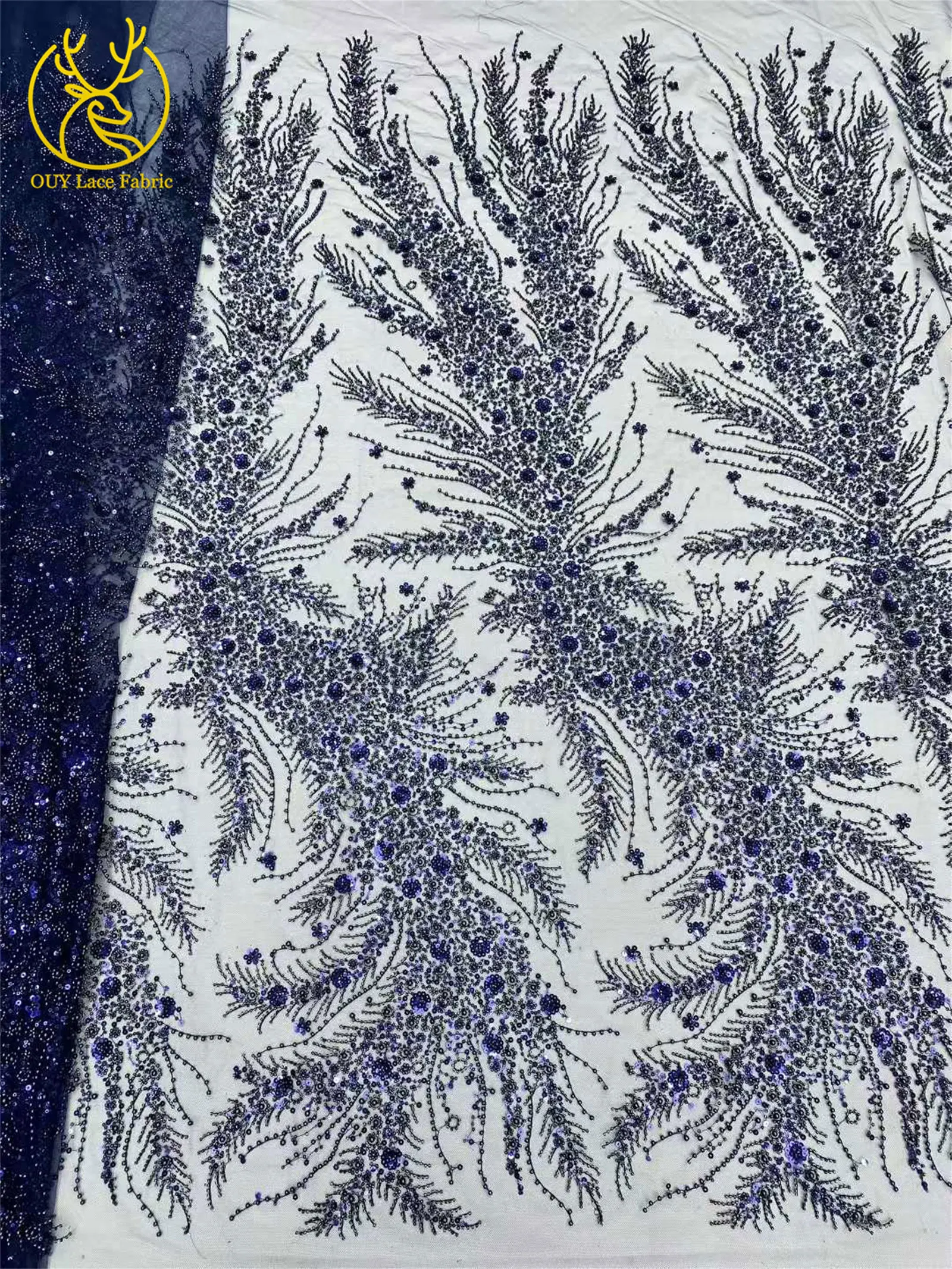 2026 Luxuriöser, zarter Netzstoff mit Perlenstickerei, 5 Yards, eleganter, hochwertiger afrikanischer Spitzenstoff für Hochzeits- und Abendkleider zum Nähen – Detail 8