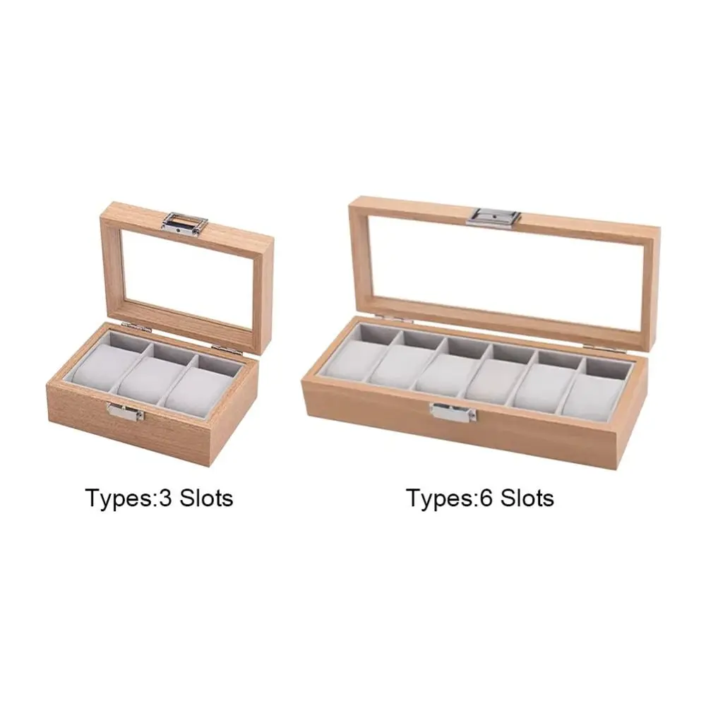 Nueva caja de almacenamiento de reloj con 3/6 ranuras, ventana transparente, bandeja para reloj a prueba de polvo, caja de presentación de reloj portátil de madera