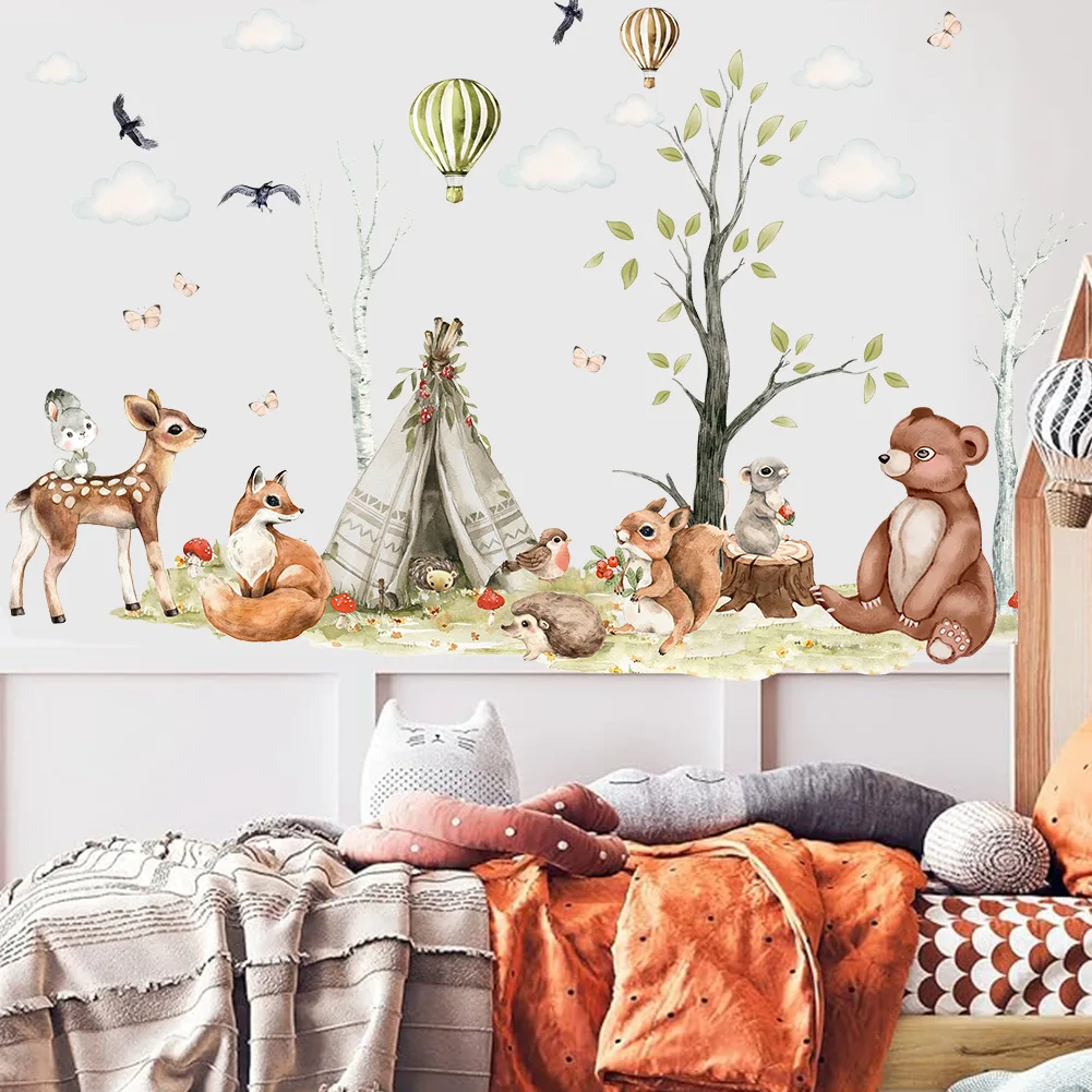 Kids room wall decoration sticker cartoon woodland animal wall decal for kindergarten